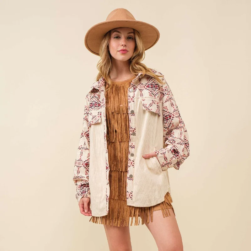 Weekend Comfort Wear Main Strip Ivory Aztec Shacket