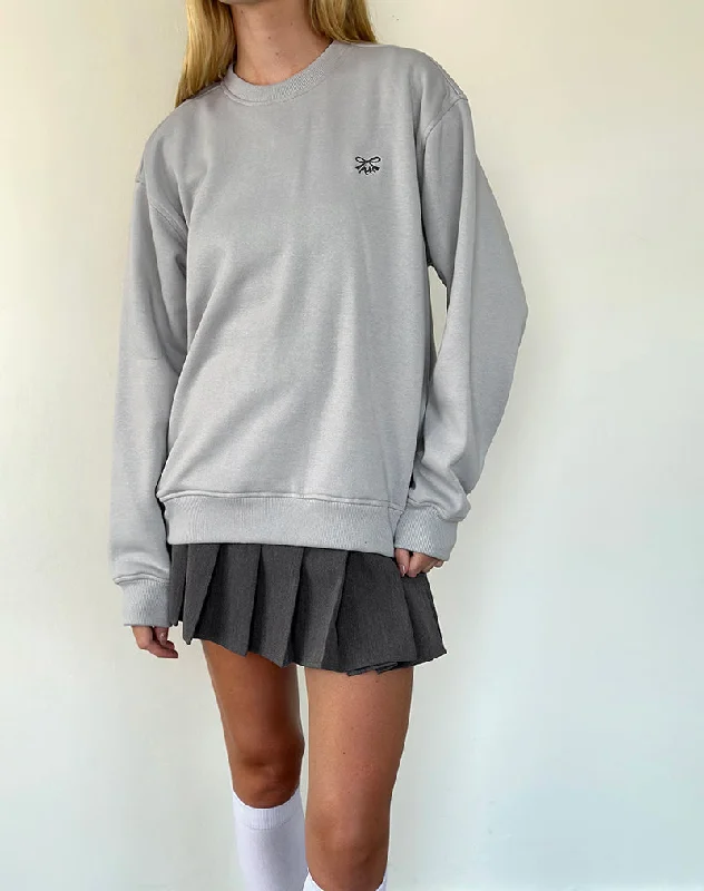 Versatile Comfort Wear Tillie Sweatshirt in Lunar Rock with Ocean Storm Bow Embroidery Versatile Comfort Wear Tillie Sweatshirt in Lunar Rock with Ocean Storm Bow Embroidery