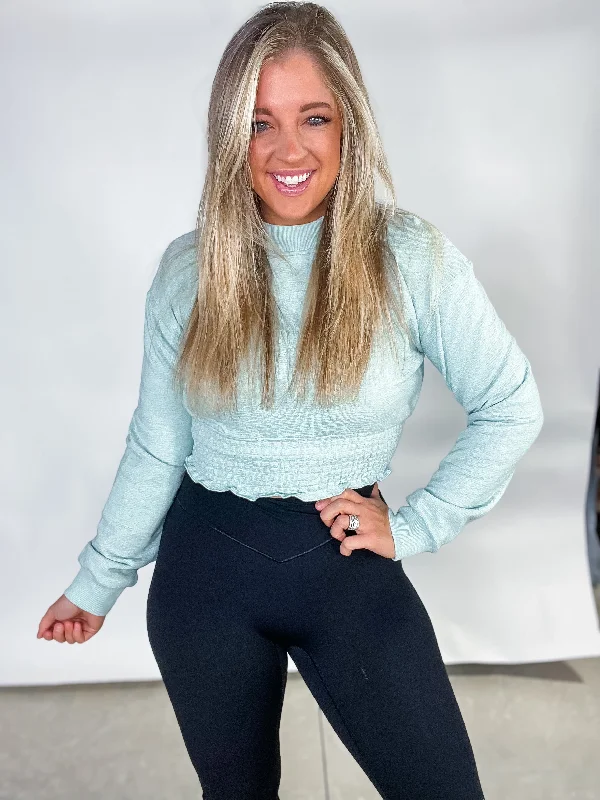 Simple Chic Step Up Your Game- {Lt. Blue, Black, Lt. Yellow} Cropped Pullover w/ Smocked Waist Simple Chic Step Up Your Game- {Lt. Blue, Black, Lt. Yellow} Cropped Pullover w/ Smocked Waist