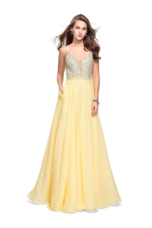 Comfortable Sweaters La Femme - 26278 Deep Sweetheart Neck Chiffon A-line Gown