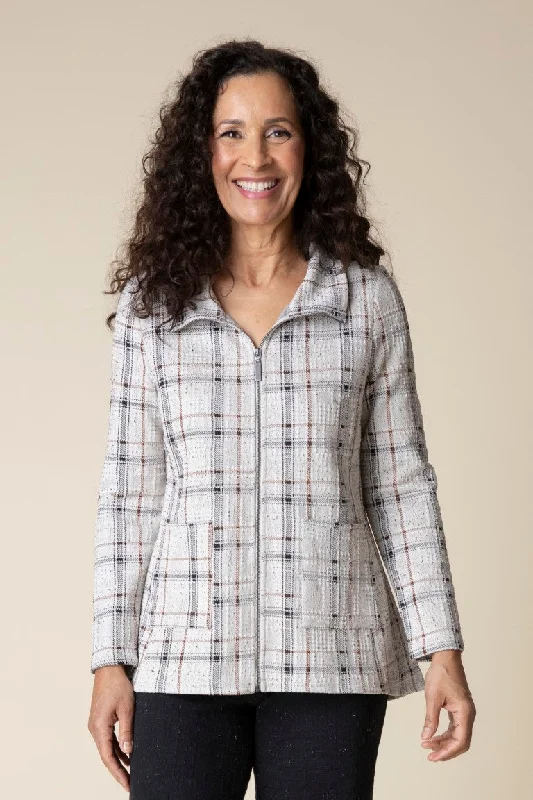 Elegant Fit Windowpane Plaid Swing Jacket