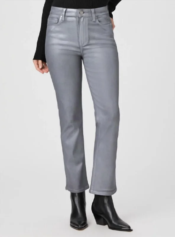 Cozy Fashion Claudine Flare Jean In Silver Shimmer Luxe Coating