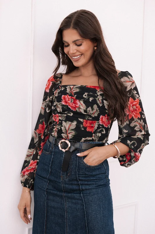 Weekend Comfort Wear Maia Top - Black Floral