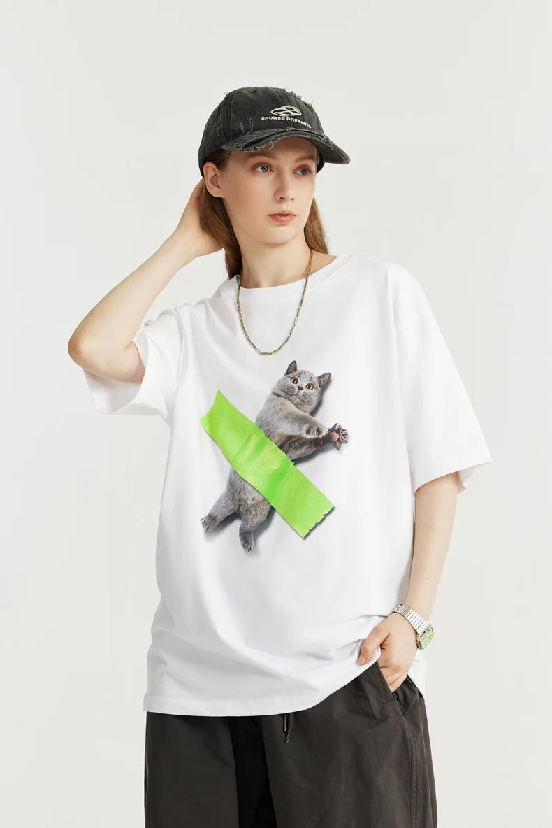 Relaxed Fashion Contemporary Cat Art Tee