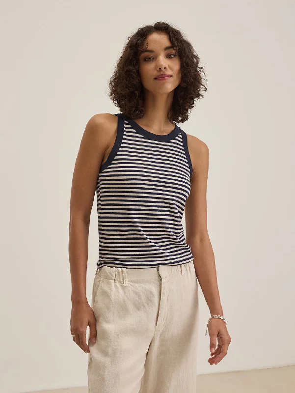 Elegant Wear Lua Stripe Tank Top - Navy