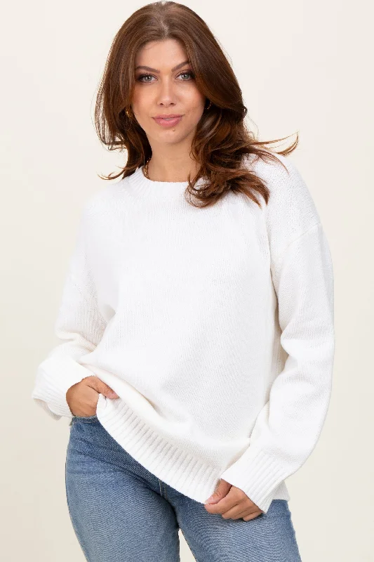 Relaxed Tops Ivory Soft Knit Basic Sweater