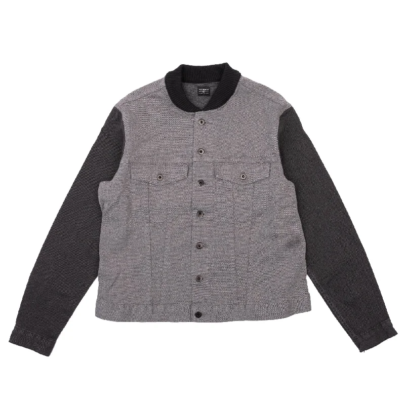 Cozy Lounge Wear Color Block Denim Jacket - Black/Grey