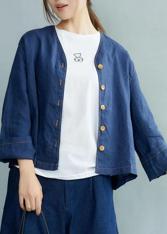 Soft Knitwear Beautiful Navy V Neck Button Fall Long sleeve Coat
