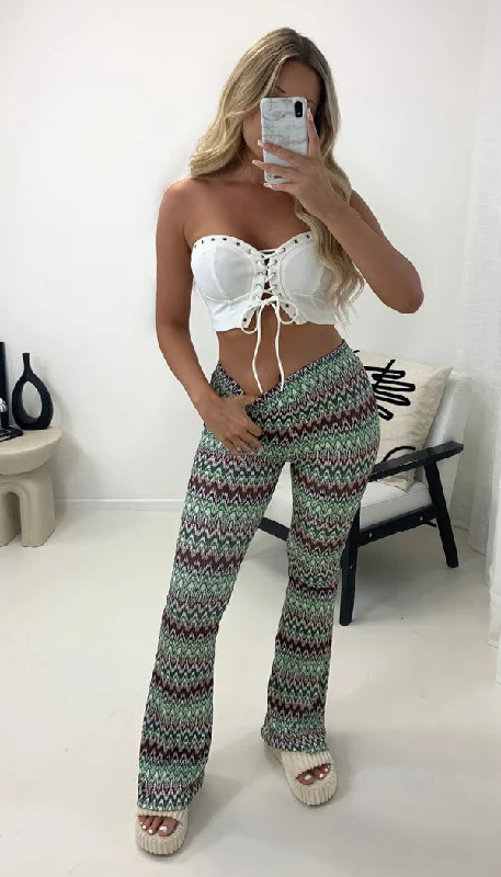 Soft Fabric Looks COCO Aztec Zig Zag Flared Trousers