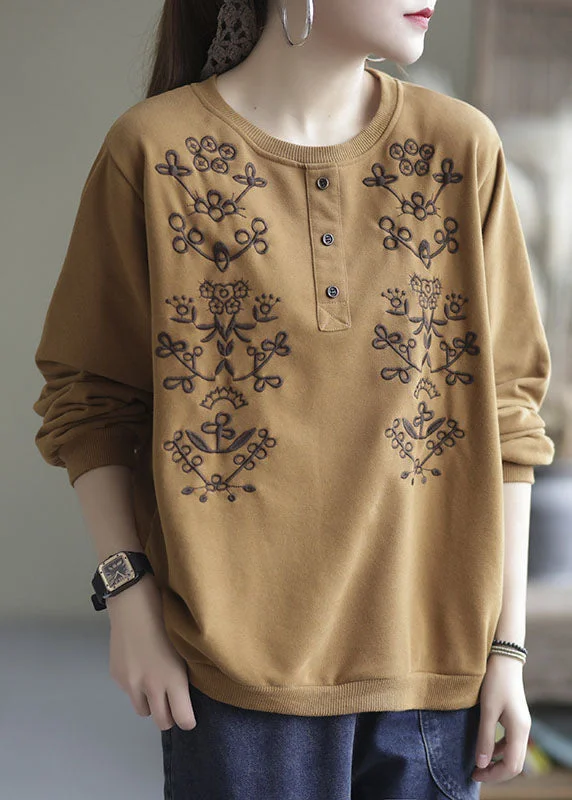 Comfy Dress diy Yellow Embroideried Floral Cotton Tops Spring