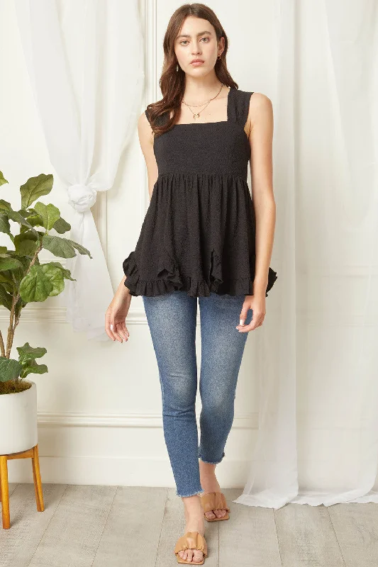 Timeless Outfits Square Neck Babydoll Top, Black