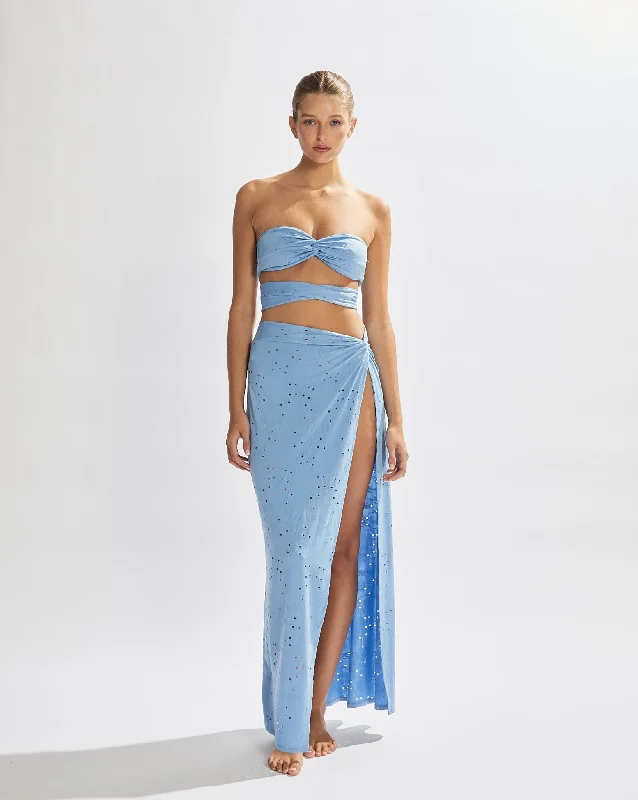 Cozy Fashion Franco Twist Front Skirt Light Blue