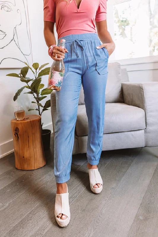 Easygoing Fashion Broadcasting Live High Waist Joggers In Blue