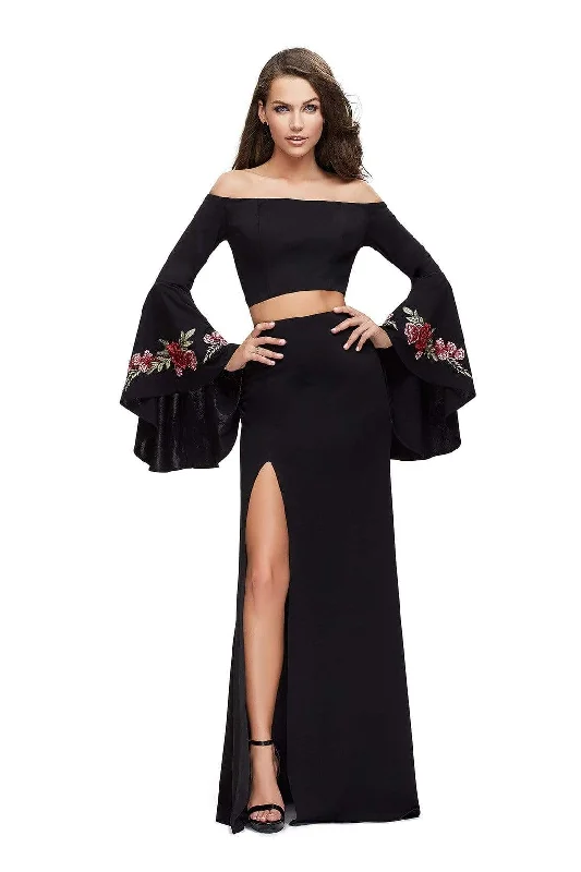 Easy Wear Chic La Femme - 25741 Two Piece Long Bell Sleeve Jersey Sheath Dress