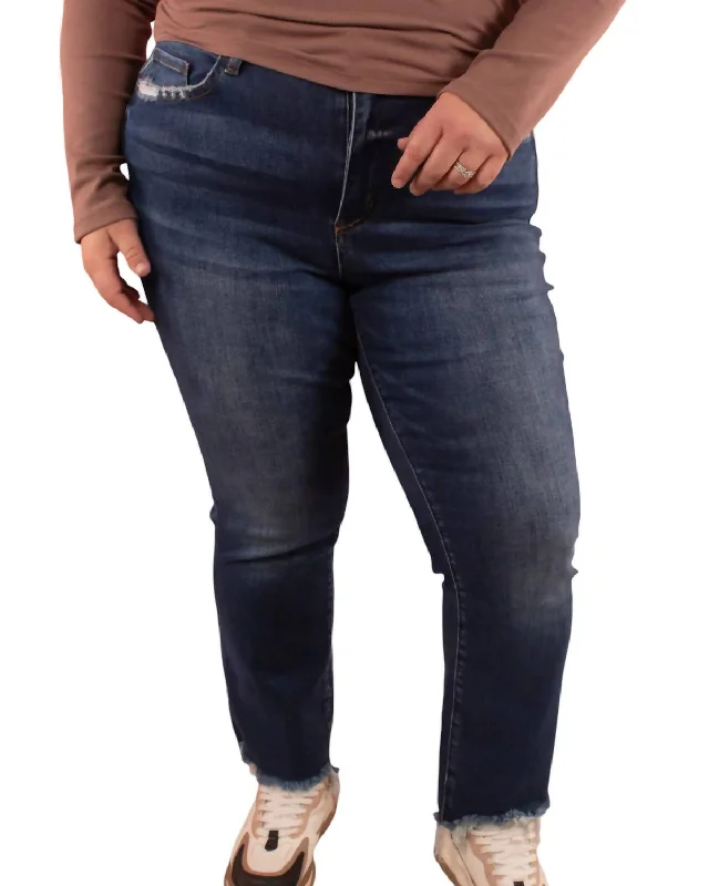 Cozy Knits High Rise Frayed Hem Flare Jean In Dark Wash