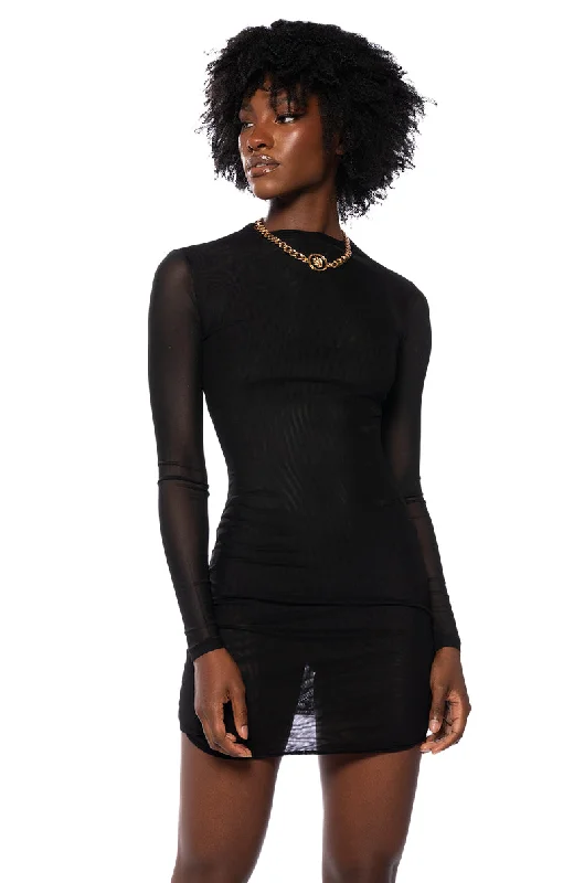 Comfortable Jeans HARPER LONG SLEEVE MESH MINI DRESS