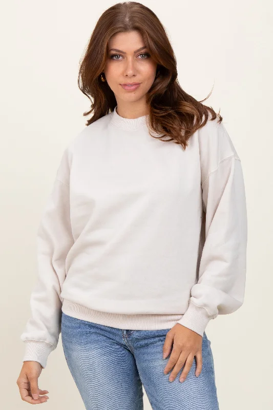 All-Day Outfits Cream Fleece Crew Neck Relaxed Fit Sweatshirt