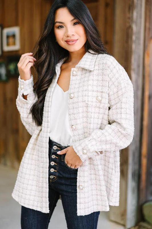 Effortless Looks All Class Ivory White Tweed Jacket