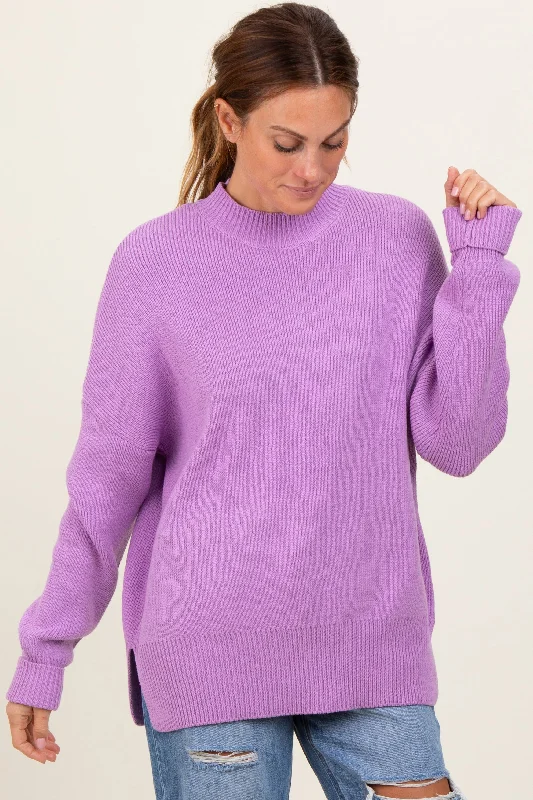 Comfy Chic Wear Lavender Mock Neck Basic Sweater