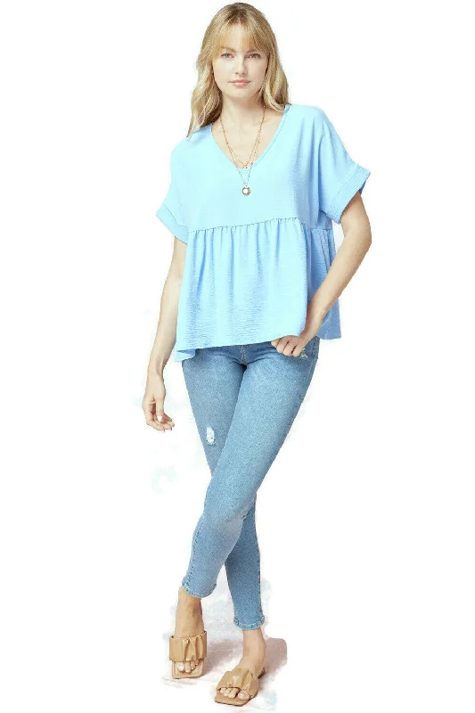 Modern Chic Textured Babydoll Top, Blue