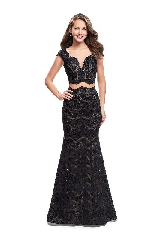 Relaxed Tops La Femme - 25918 Two Piece V-neck Trumpet Dress