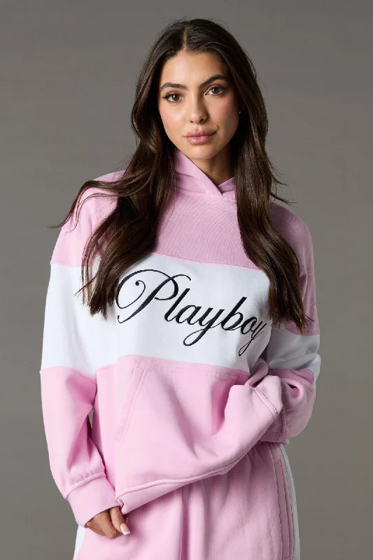 Comfortable Tops Playboy Oversized Embroidered Colourblock Fleece Hoodie