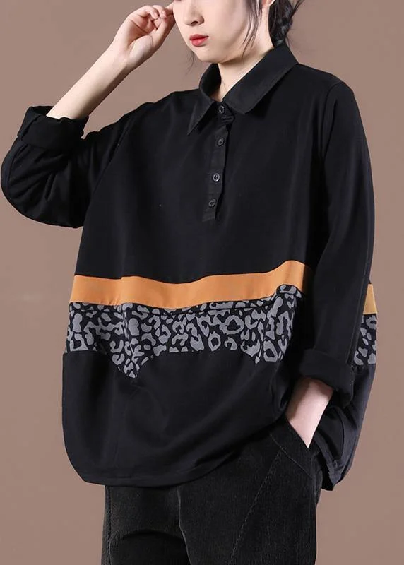 Simple Comfort Beautiful Black Patchwork Sweatshirts Tracksuits