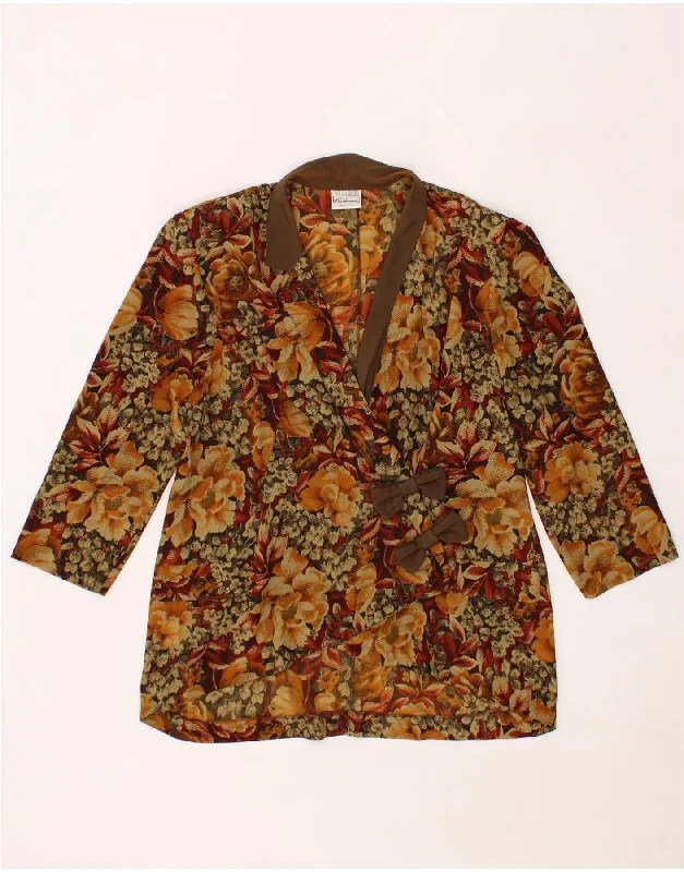 Simple Chic VINTAGE Womens Blazer Jacket UK 16 Large Brown Floral