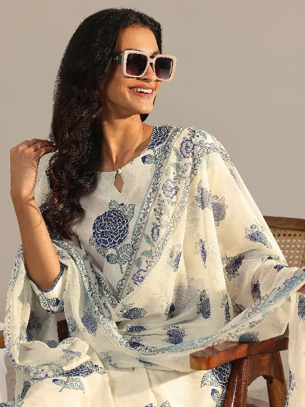 Trendy Dresses Off White Printed Chanderi Silk Straight Suit With Dupatta