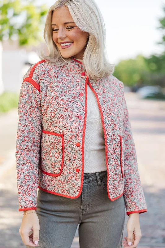 Casual Chic Looks It's All Love Rust Ditsy Floral Jacket