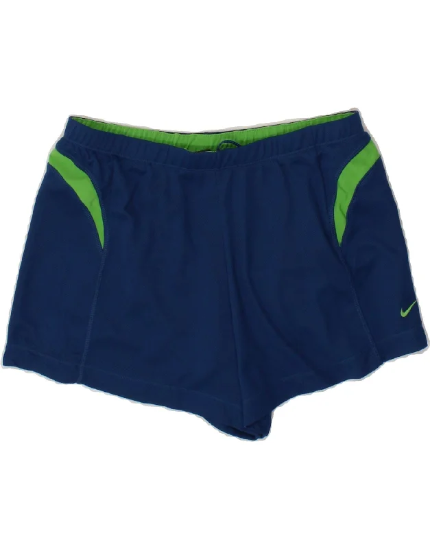 Sporty Wear NIKE Womens Dri Fit Sport Shorts UK 14 Medium  Navy Blue Colourblock