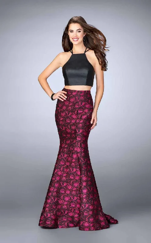 Versatile Comfort Wear La Femme - 23864 Glamorous High Neck Two-piece Floral Mermaid Dress Versatile Comfort Wear La Femme - 23864 Glamorous High Neck Two-piece Floral Mermaid Dress