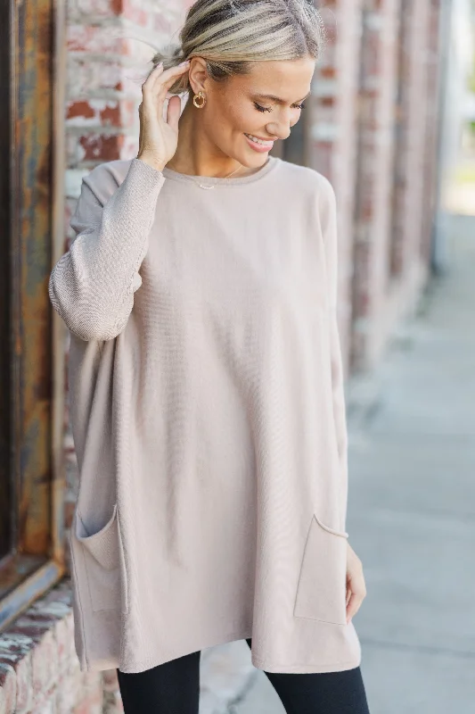 Cozy Fashion Trends Loving My Life Taupe Brown Pocket Tunic