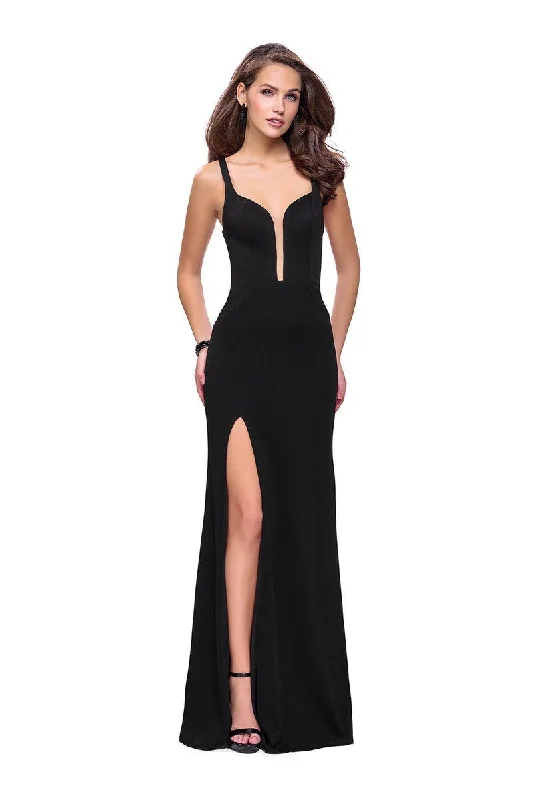 Comfortable Tops La Femme - 25720 Plunging Sweetheart Fitted Jersey Dress