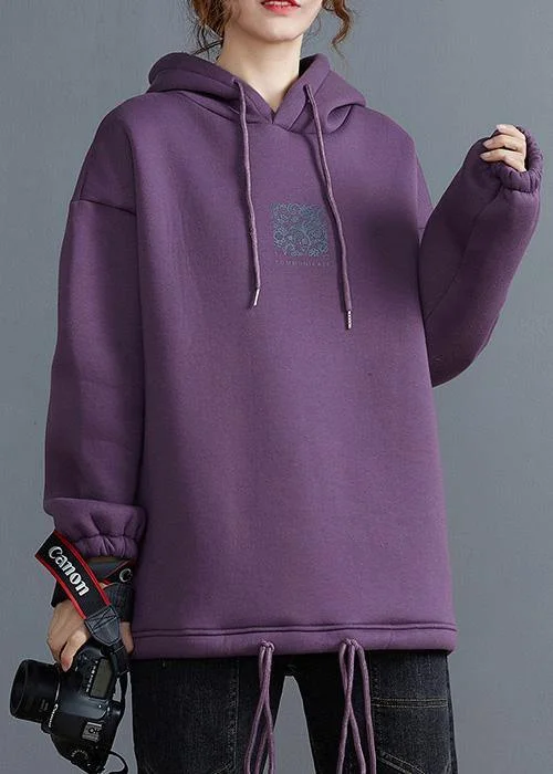 Weekend Comfort Wear Beautiful purple tunic top hooded drawstring blouses
