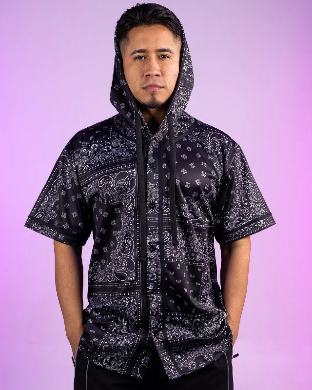 Cozy Fashion Black Bandana Hooded Baseball Jersey