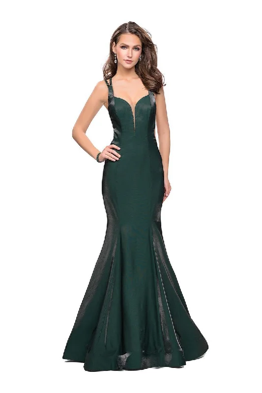 Elegant Wear La Femme - 25813 Strappy Deep V-neck  Mermaid Dress