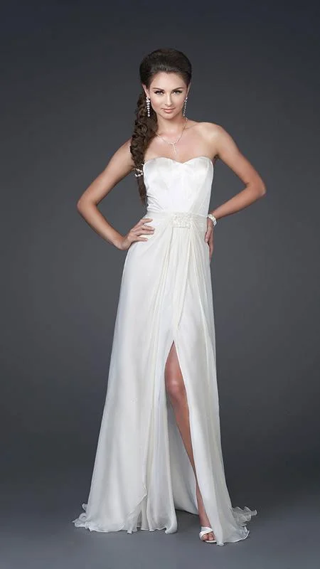 Soft Fabric Looks La Femme - 15586 Strapless Sweetheart Long Silk Gown with Front Slit Soft Fabric Looks La Femme - 15586 Strapless Sweetheart Long Silk Gown with Front Slit
