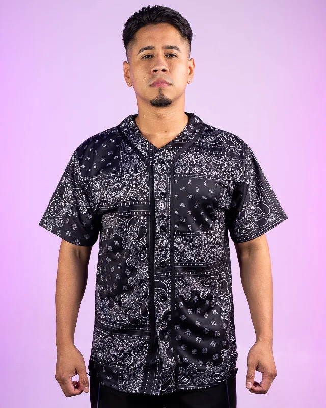 Relaxed Chic Black Bandana Baseball Jersey
