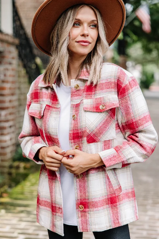 Light Layers Get To It Red Plaid Fleece Lined Shacket