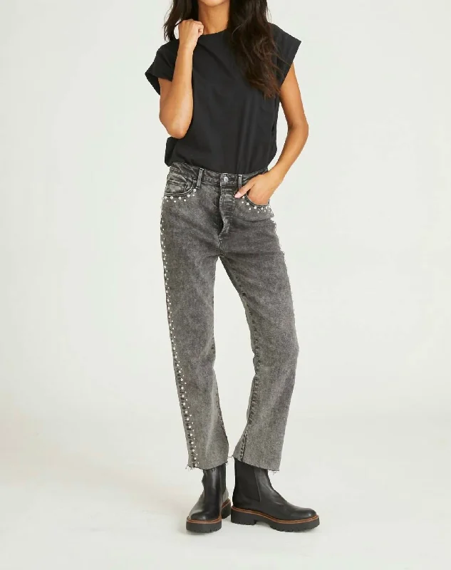 Cozy Chic Wear Royce X Blizzard Studded Jeans In Charcoal Denim