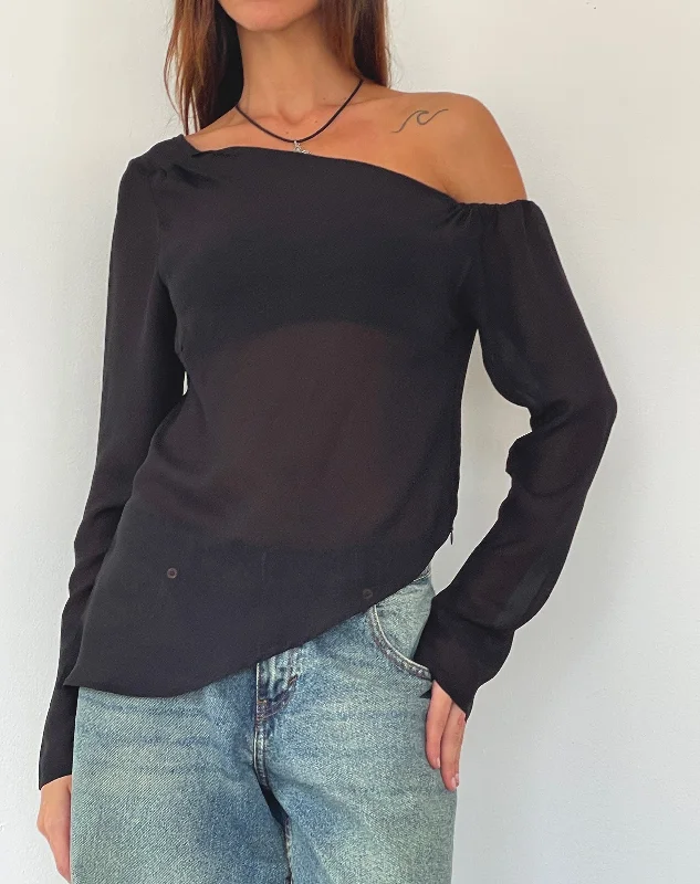 Cozy Essentials Wear Riot Asymmetric Longline Top in Black Chiffon