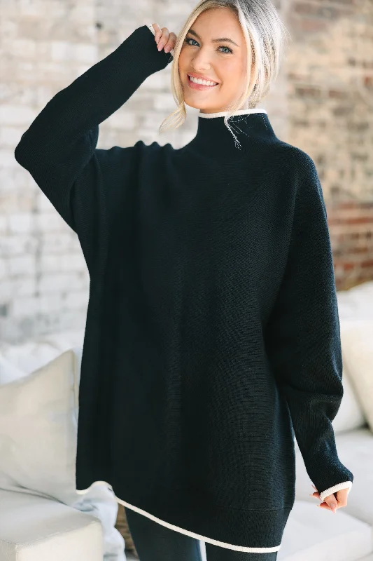 Fashion Comfort On The Line Black Mock Neck Sweater