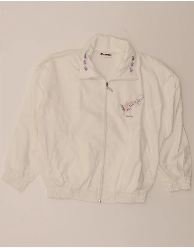 Casual Ease LOTTO Womens Oversized Tracksuit Top Jacket UK 10 Small White Polyester