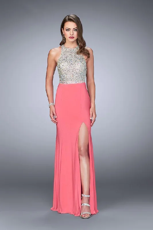 Light Layers La Femme Gigi - 23770 Glimmering Silver Halter Jersey Dress