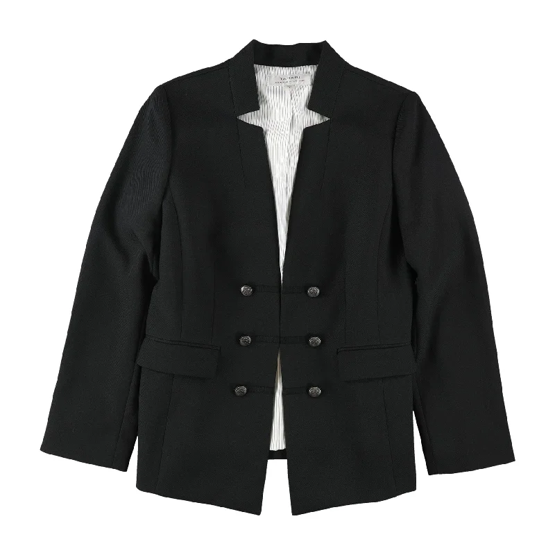 Cozy Knits Tahari Womens Star Neck Double Breasted Blazer Jacket, Black, 12