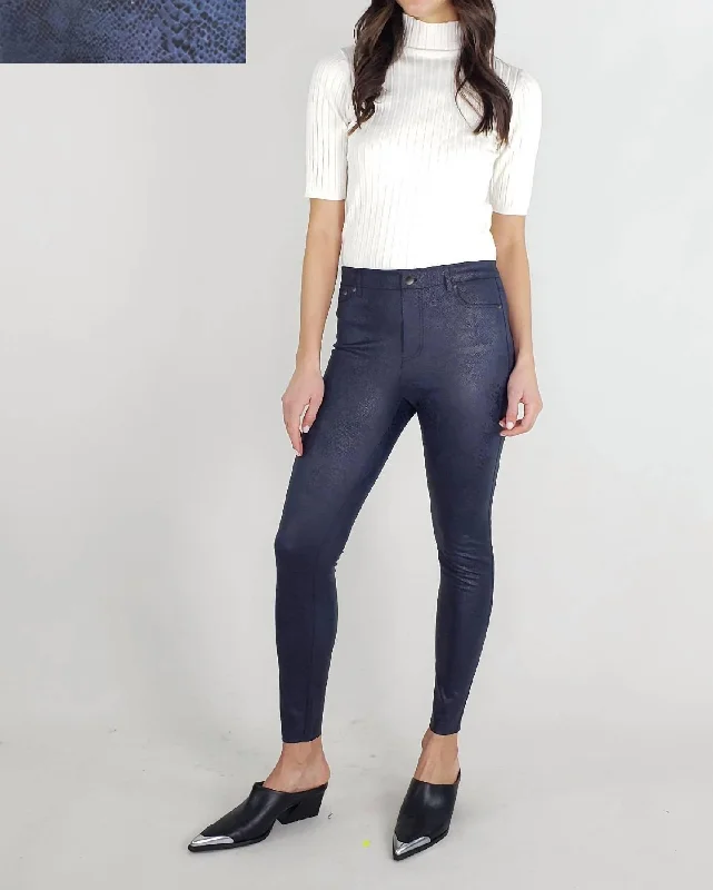 Cozy Footwear High Rise Snake Print Skinny Jeans In Blue Snake