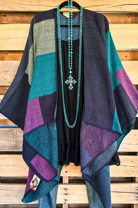 Trendy Comfort Wear Dedicated To You Poncho -Blue Multi