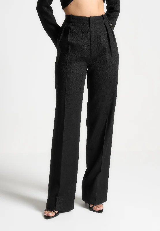 Soft Textures Linen Twin Pleat Trousers - Black