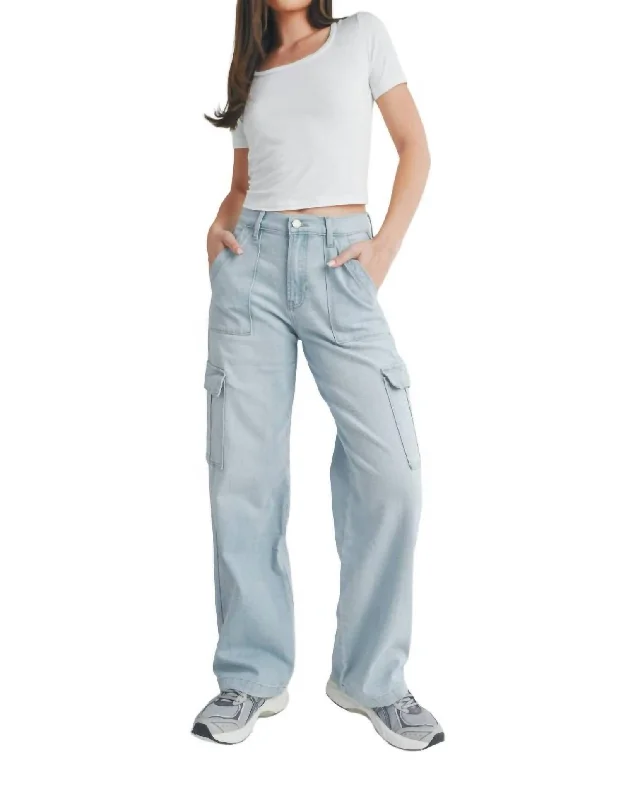 Versatile Casuals Lightweight Stretch Cargo Jeans In Light Denim